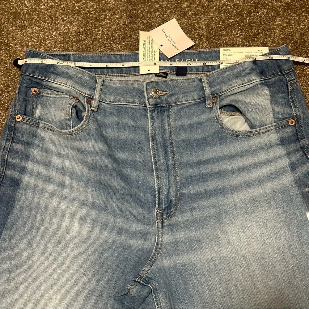 AE Dreamy Drape Stretch Stripe Super High-Waisted Baggy Wide-Leg Jean (12 Long) - Picture 5 of 8